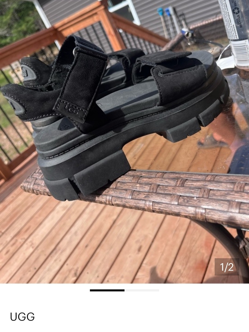 UGG Platform Black Chunky Lug-Soled Sandals